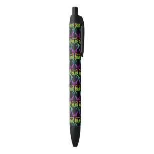 Owl Psychedelic Neon Light Button Black Ink Pen