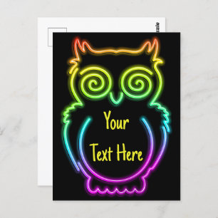 Owl Psychedelic Neon Light Button Postcard