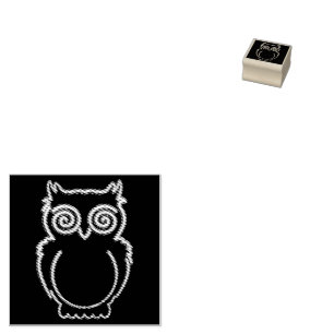 Owl Psychedelic Neon Light Button Rubber Stamp