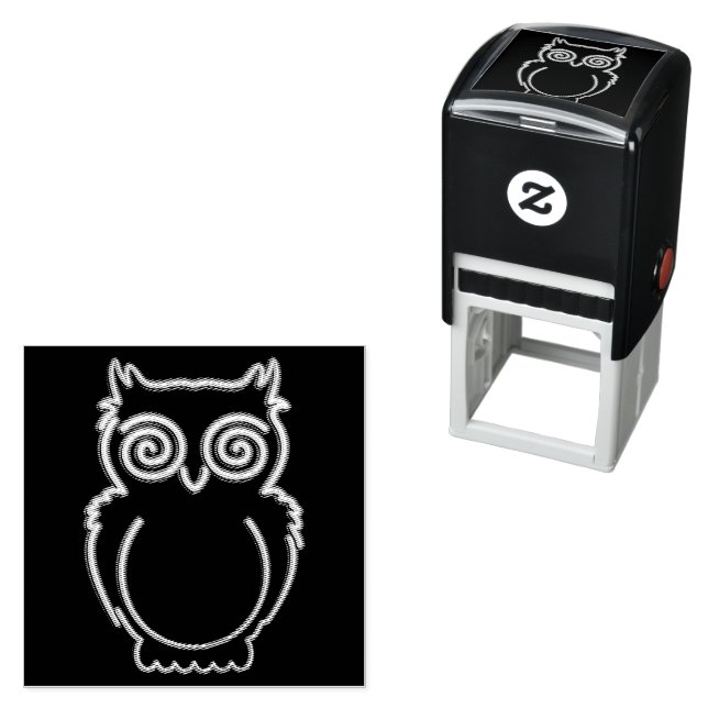 Owl Psychedelic Neon Light Button Self-inking Stamp (In Situ)
