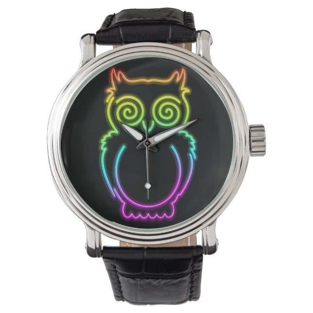 Owl Psychedelic Neon Light Button Watch (Front)