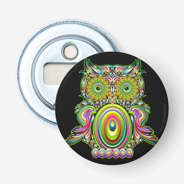 Owl Psychedelic Pop Art Bottle Opener (Front)