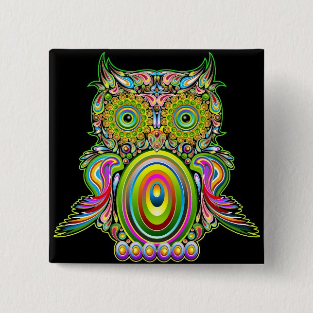 Owl Psychedelic Popart Button (Front)