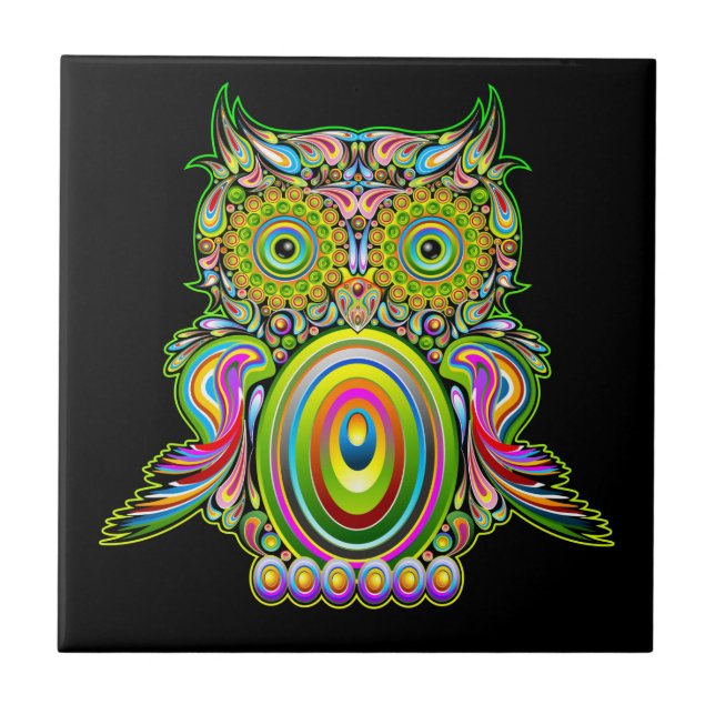 Owl Psychedelic Popart Tapestry Magnet Bottle Open Tile (Front)