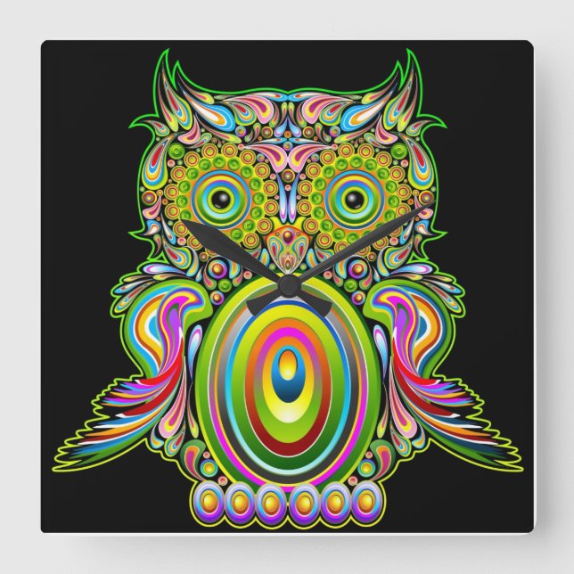 Owl Psychedelic Popart Wall Clock (Front)