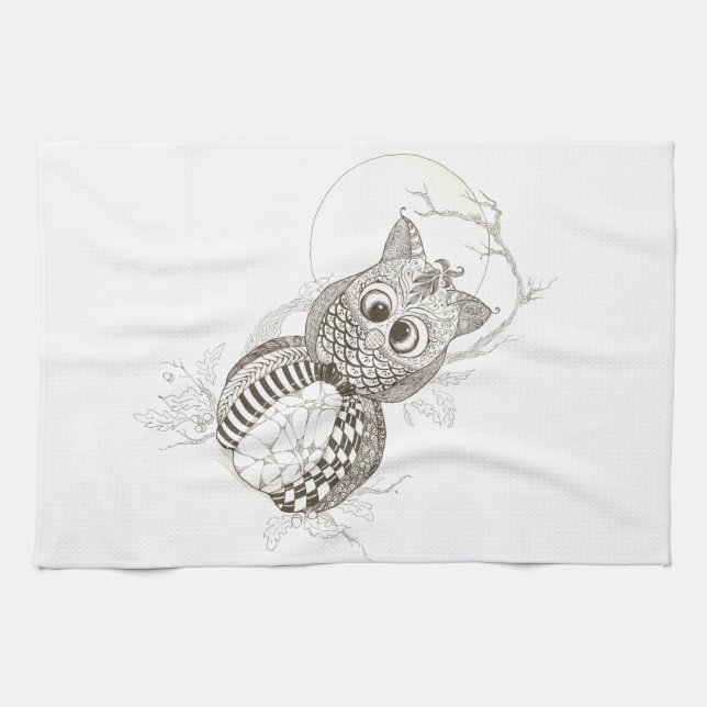 Owl Pumpkin Halloween Tea Towel (Horizontal)