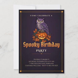 Owl Pumpkin Spooky Halloween Birthday Invitation