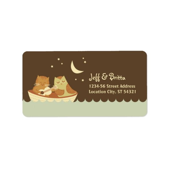 Owl & Pussycat Storybook Wedding (Blue and Brown) Address Label