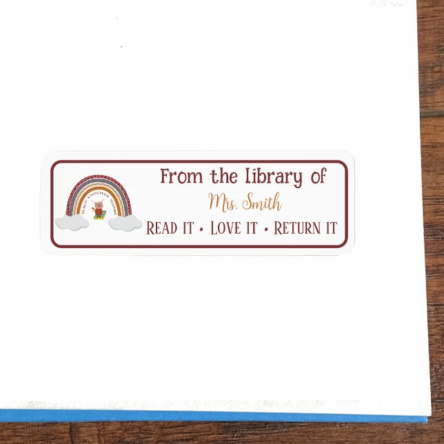 Owl Rainbow Teacher Classroom Library Budget Label (Budget classroom library stickers with owl and rainbow . )