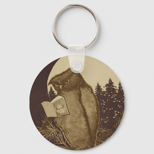 Owl  Reading by Moonlight Key Ring (Front)