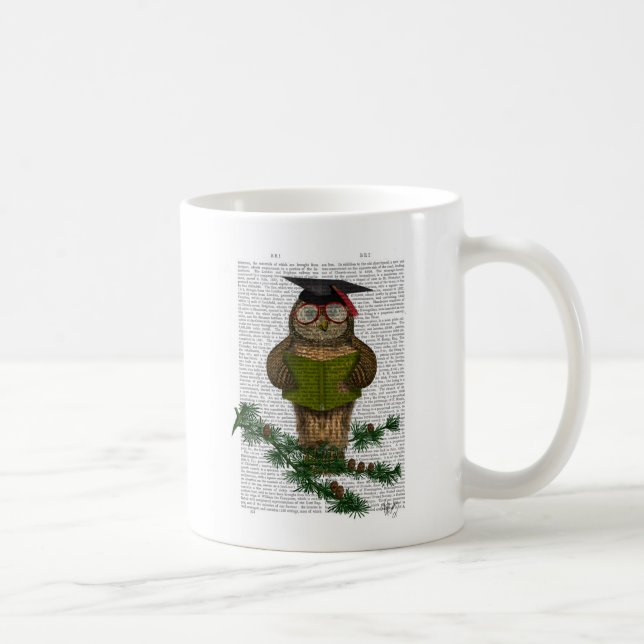 Owl Reading On Branch Coffee Mug (Right)