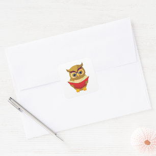 Owl Reading Square Sticker