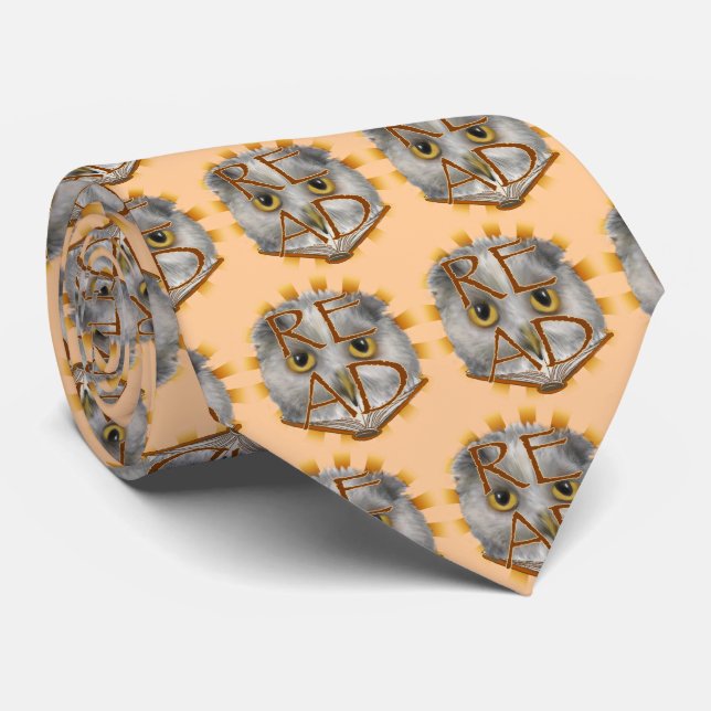 Owl Reads Reading Teacher tie (Rolled)