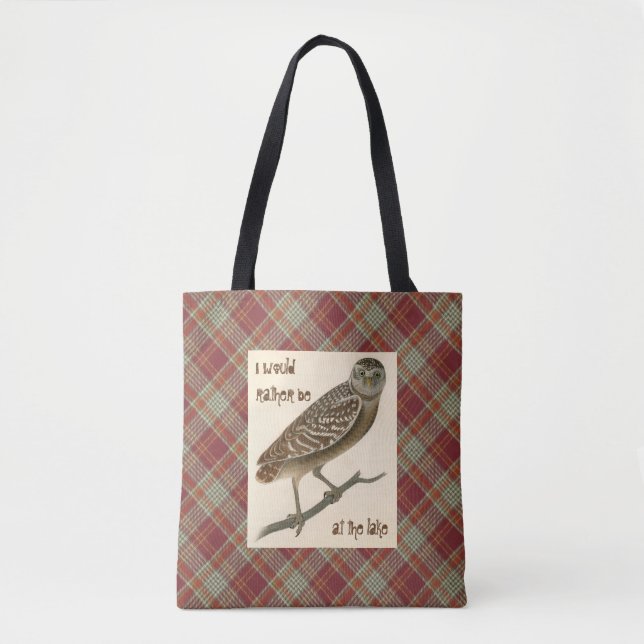 Owl Red Orange Plaid Skull Tote Bag (Front)