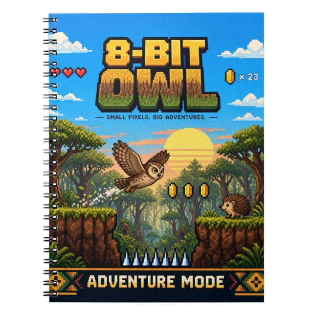 Owl, Retro 8-Bit Pixel Art Notebook (Front)