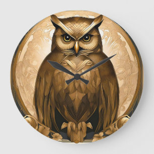 Owl Retro Art Deco Large Clock