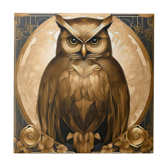 Owl Retro Art Deco Tile (Front)