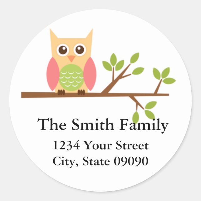 Owl Return Address Lables  (#LABL002) Classic Round Sticker (Front)