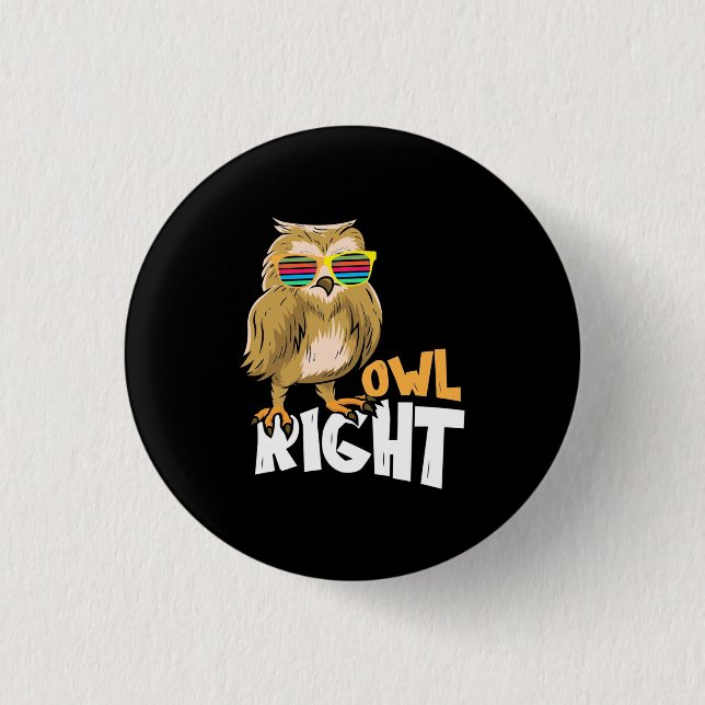 Owl Right 3 Cm Round Badge (Front)