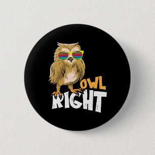 Owl Right 6 Cm Round Badge
