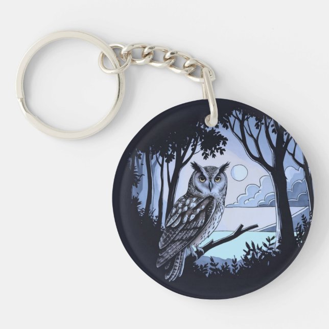 Owl Round Acrylic Keychain (Front)