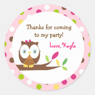 Owl Round Favour Stickers Labels Envelope seals