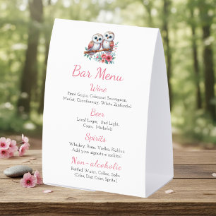 Owl Rustic Country Woodland Boho Wedding Bar Menu