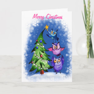 OWl`s Christmas blue Holiday Card