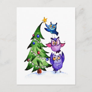 Owl`s Christmas Holiday Postcard