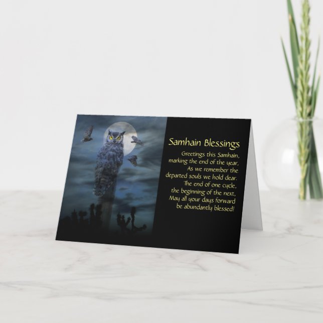 Owl Samhain Blessings  Holiday Card (Front)