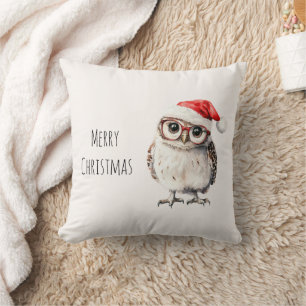 Owl Santa Hat Christmas Cushion