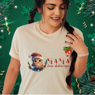 Owl Santa Hat Christmas Lights Funny Owl Mum Gift T-Shirt
