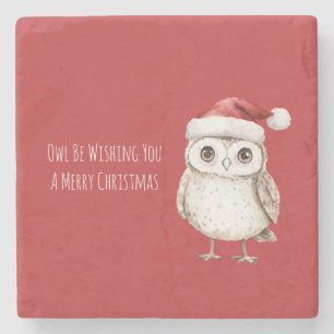 Owl Santa Hat Christmas Stone Coaster