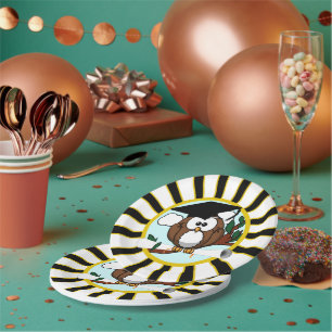 Owl School Colours Black And Gold Graduation Paper Plate