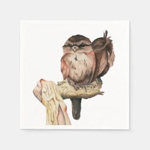 Owl Siblings Watercolor Portrait Napkin