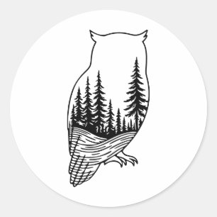 Owl Silhouette with Forest Scene Classic Round Sticker