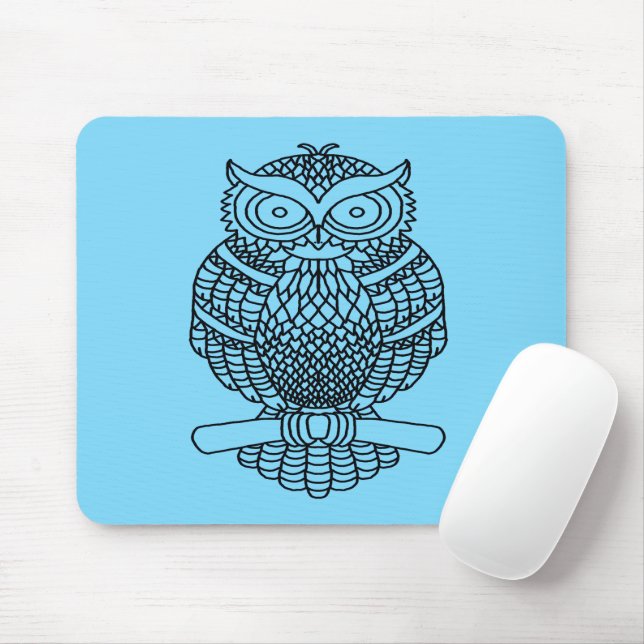 Owl (single neon blue) - Mouse Pad (With Mouse)