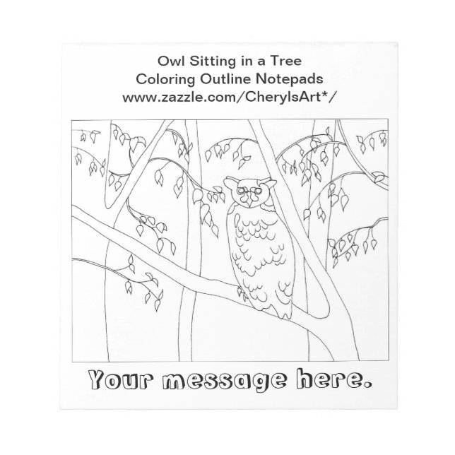 Owl Sitting in a Tree Colouring Outline Notepads (Front)