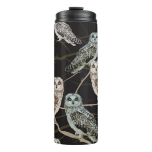 owl sitting on a branch thermal tumbler