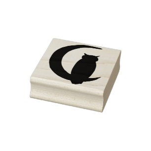 Owl sitting on crescent moon silhouette art stamp