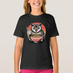 Owl Slurping Ramen Japanese Ukiyo-e Vintage Style T-Shirt