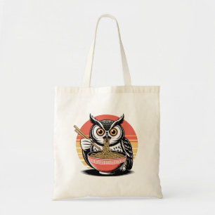Owl Slurping Ramen Japanese Ukiyo-e Vintage Style Tote Bag