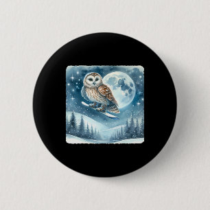 Owl Snowboarding Over Moonlit Snowy Landscape. Sno 6 Cm Round Badge