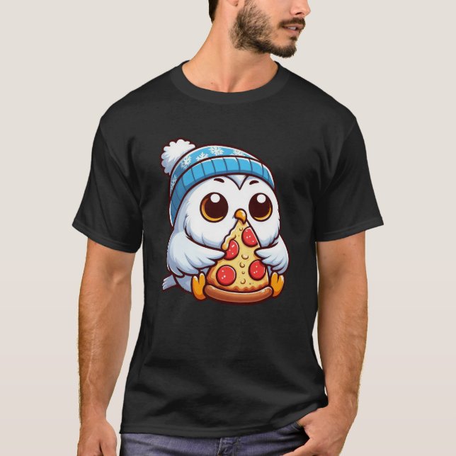 Owl snowy owl pizza pizza lover winter T-Shirt (Front)
