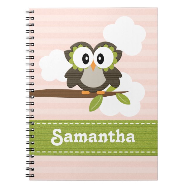 Owl Spiral Notebook Journal Blue (Front)
