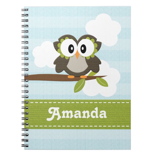 Owl Spiral Notebook Journal Blue (Front)