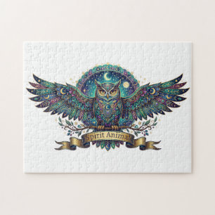 Owl Spirit Animal Celestial Art Nouveau Jigsaw Puzzle