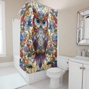 Owl Stained Glass Inspired Shower Curtain