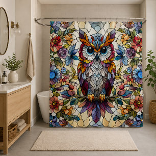 Owl Stained Glass Inspired Shower Curtain