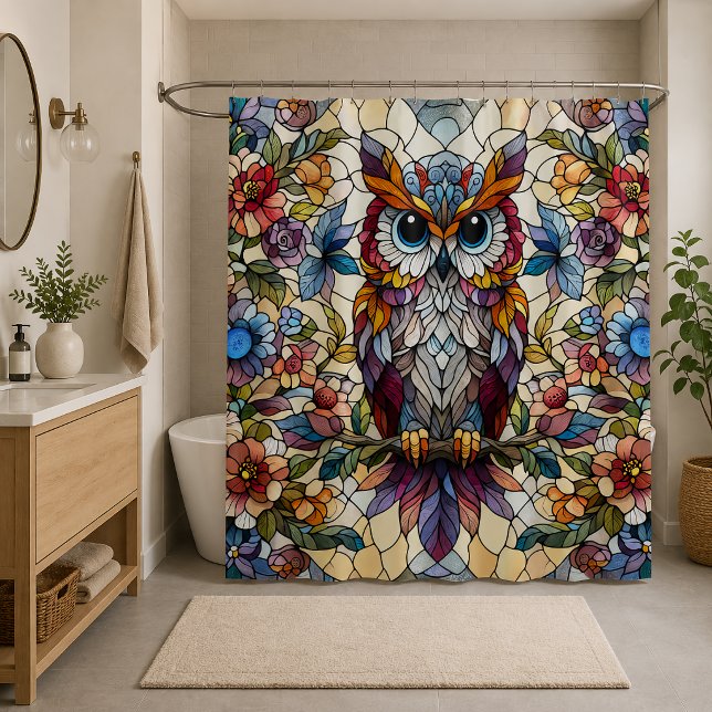 Owl Stained Glass Inspired  Shower Curtain (Creator Uploaded)